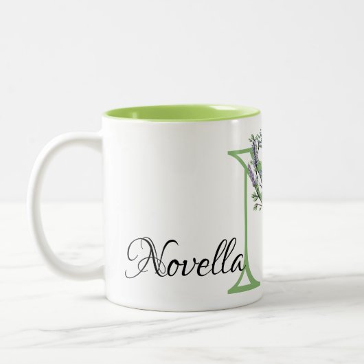Monogram N Lavendel Eucalyptus Zweifarbige Tasse (Links)