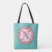 Monogram N Letter with Peony Blume Image Toag Tasche (Rückseite)