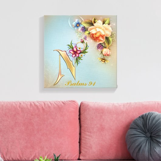 Monogram N Premium Wrapped Canvas (Gloss) Leinwanddruck (Insitu (Wohnzimmer))