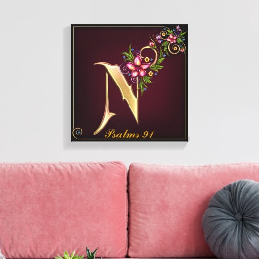 Monogram N Premium Wrapped Canvas (Gloss) Leinwanddruck (Insitu (Wohnzimmer))