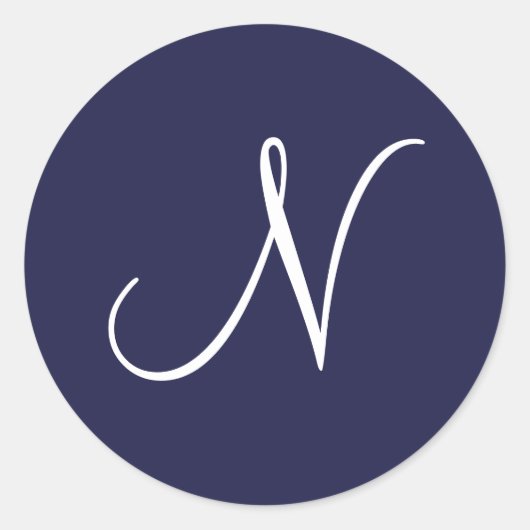 Monogram N, White on Navy Blue, Runder Aufkleber (Vorderseite)