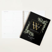 Monogram Name 2023: Black and Gold Greenery Blätte Planer (Anzeige)