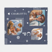 Monogram Name 3 Foto Collage Trendy Fleecedecke (Vorderseite (Horizontal))