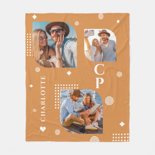Monogram Name 3 Foto Collage Trendy Fleecedecke (Vorderseite)