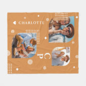 Monogram Name 3 Foto Collage Trendy Fleecedecke (Vorderseite (Horizontal))