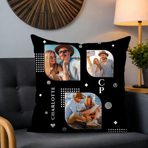 Monogram Name 3 Foto Collage Trendy Kissen