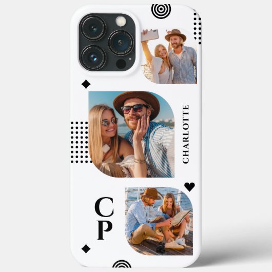 Monogram Name 3 Foto Collage Trendy Modern Case-Mate iPhone Hülle (Rückseite)
