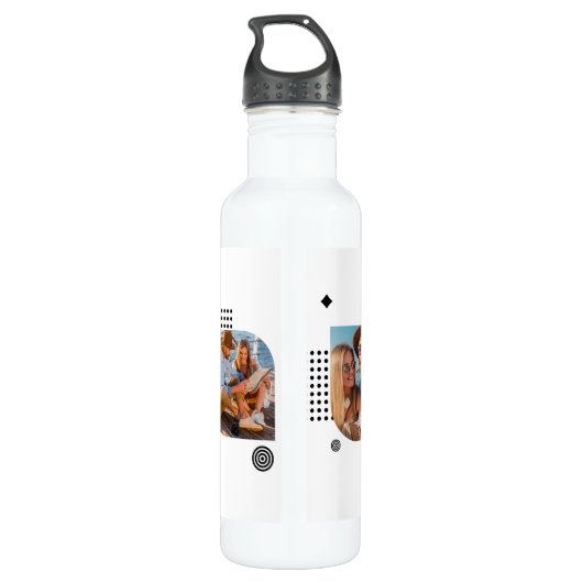 Monogram Name 3 Foto Collage Trendy Modern Edelstahlflasche (Rückseite)