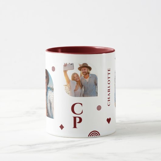 Monogram Name 3 Foto Collage Trendy Moderne Tasse (Zentrum)