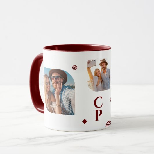 Monogram Name 3 Foto Collage Trendy Moderne Tasse (Vorderseite Links)
