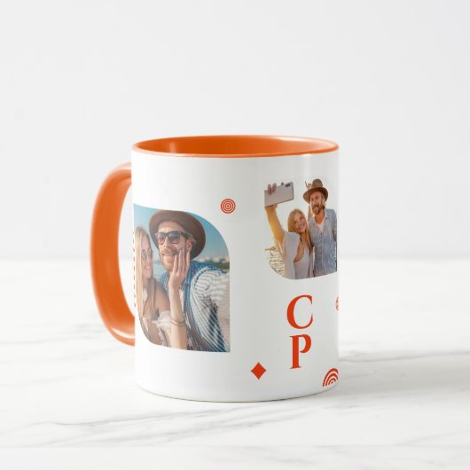 Monogram Name 3 Foto Collage Trendy Moderner Kaffe Tasse (Vorderseite Links)