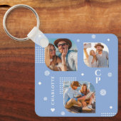 Monogram Name 3 Foto Collage Trendy Schlüsselanhänger (Vorderseite)