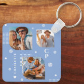 Monogram Name 3 Foto Collage Trendy Schlüsselanhänger (Rückseite)