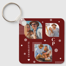 Monogram Name 3 Foto Collage Trendy Schlüsselanhänger