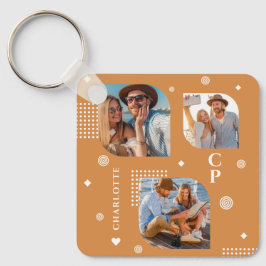 Monogram Name 3 Foto Collage Trendy Schlüsselanhänger