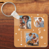 Monogram Name 3 Foto Collage Trendy Schlüsselanhänger (Vorderseite)