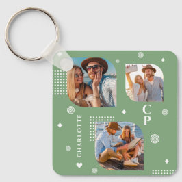 Monogram Name 3 Foto Collage Trendy Schlüsselanhänger
