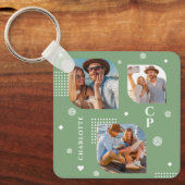 Monogram Name 3 Foto Collage Trendy Schlüsselanhänger (Vorderseite)