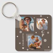 Monogram Name 3 Foto Collage Trendy Schlüsselanhänger (Vorderseite)