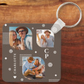 Monogram Name 3 Foto Collage Trendy Schlüsselanhänger (Rückseite)