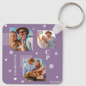Monogram Name 3 Foto Collage Trendy Schlüsselanhänger (Rückseite)