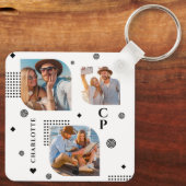 Monogram Name 3 Foto Collage Trendy Schlüsselanhänger (Rückseite)