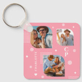 Monogram Name 3 Foto Collage Trendy Schlüsselanhänger (Vorderseite)