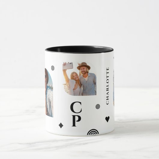 Monogram Name 3 Foto Collage Trendy Tasse (Zentrum)