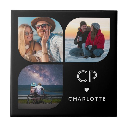 Monogram Name 3 Foto Modern Trendly Simple Fliese (Vorderseite)