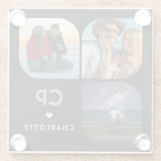 Monogram Name 3 Foto Modern Trendly Simple Glasuntersetzer (Rückseite)