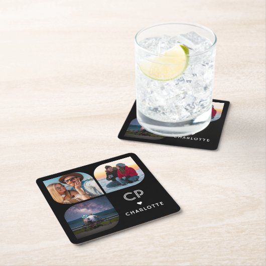 Monogram Name 3 Foto Modern Trendly Simple Rechteckiger Pappuntersetzer (Vor Ort)