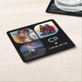 Monogram Name 3 Foto Modern Trendly Simple Rechteckiger Pappuntersetzer (angewinkelt)