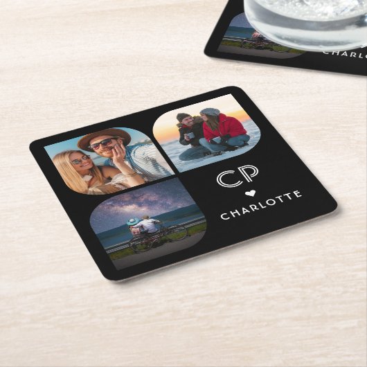 Monogram Name 3 Foto Modern Trendly Simple Rechteckiger Pappuntersetzer (angewinkelt)