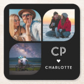 Monogram Name 3 Foto Modern Trendly Simple Rechteckiger Pappuntersetzer (Vorderseite)