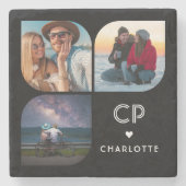 Monogram Name 3 Foto Modern Trendly Simple Steinuntersetzer (Vorderseite)