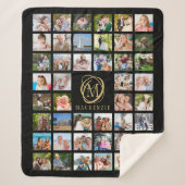 Monogram Name 44 Foto Collage Editable Black Gold Sherpadecke (Vorderseite)