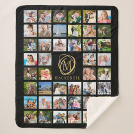 Monogram Name 44 Foto Collage Editable Black Gold Sherpadecke