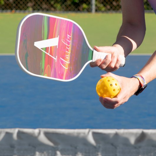 Monogram Name Abstrakt Art Hot Pink Pickleball Schläger (InSitu)