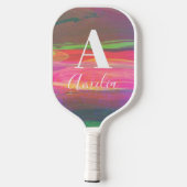 Monogram Name Abstrakt Art Hot Pink Pickleball Schläger (Rückseite)
