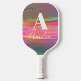 Monogram Name Abstrakt Art Hot Pink Pickleball Schläger
