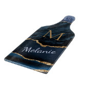 Monogram Name Agate Blue Gold Marmorplatine Schneidebrett (Ecke)