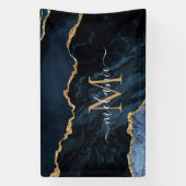 Monogram Name Agate Navy Blue Gold Edelstein Marmo Banner (Vertikal)