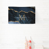 Monogram Name Agate Navy Blue Gold Edelstein Marmo Banner (InSitu)