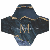 Monogram Name Agate Navy Blue Gold Edelstein Marmo Fußball (Flach)