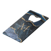 Monogram Name Agate Navy Blue Gold Edelstein Marmo Geldbeutel Flaschenöffner (Rückseite Schrägansicht)