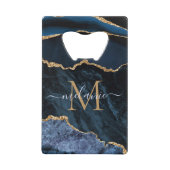 Monogram Name Agate Navy Blue Gold Edelstein Marmo Geldbeutel Flaschenöffner (Rückseite)