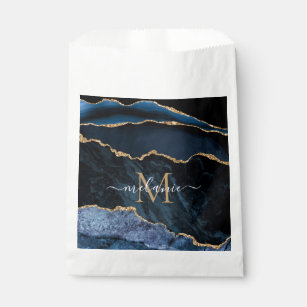 Monogram Name Agate Navy Blue Gold Edelstein Marmo Geschenktütchen