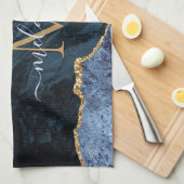 Monogram Name Agate Navy Blue Gold Edelstein Marmo Geschirrtuch (Viertel Falte)