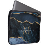 Monogram Name Agate Navy Blue Gold Edelstein Marmo Laptopschutzhülle (Vorne Rechts)