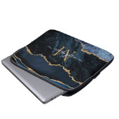 Monogram Name Agate Navy Blue Gold Edelstein Marmo Laptopschutzhülle (Vorne Knopf)
